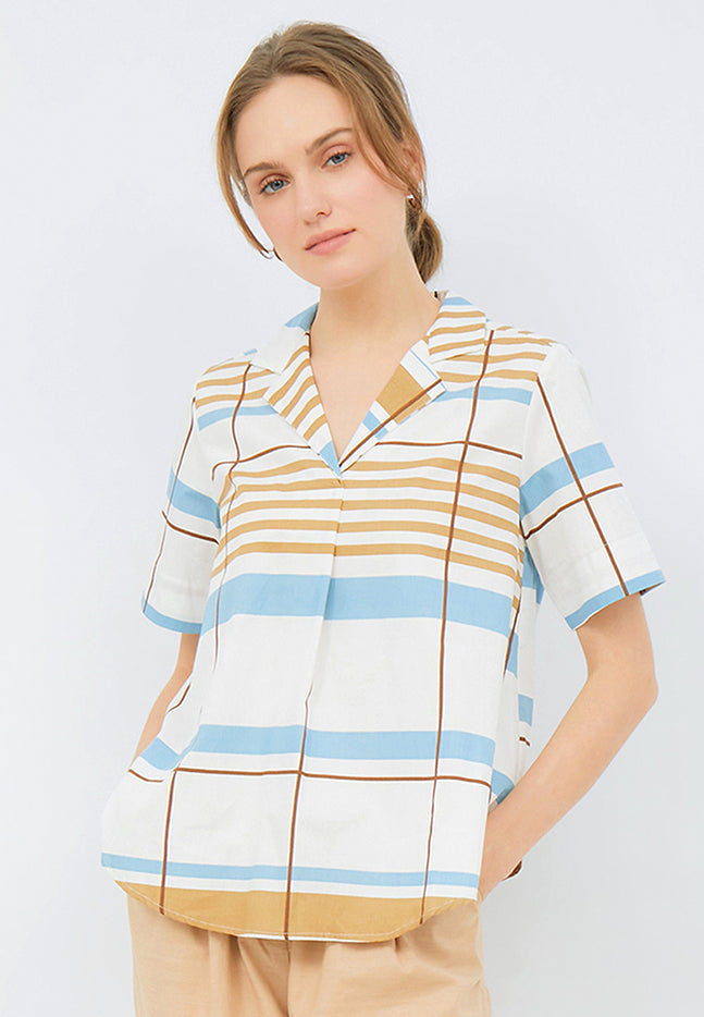 Printed Pyjama Collar Blouse