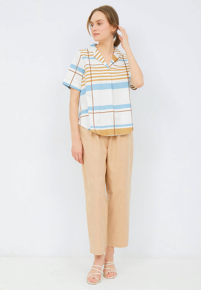 Printed Pyjama Collar Blouse