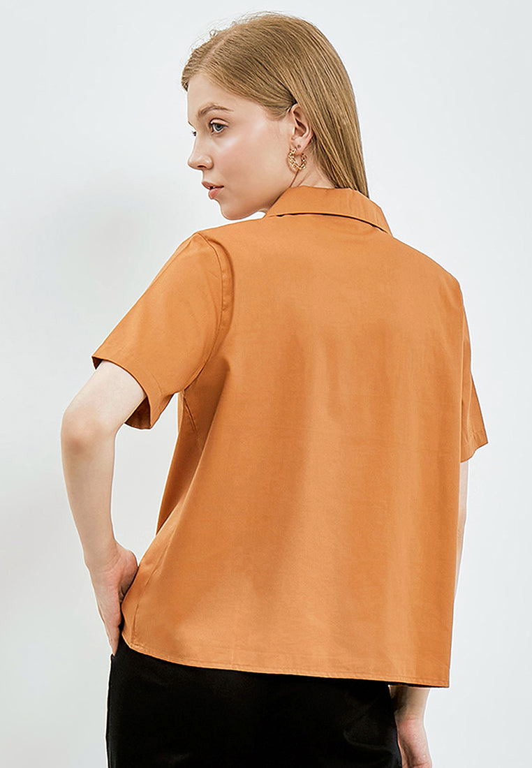 Pajamas Collar Short Sleeve Blouse