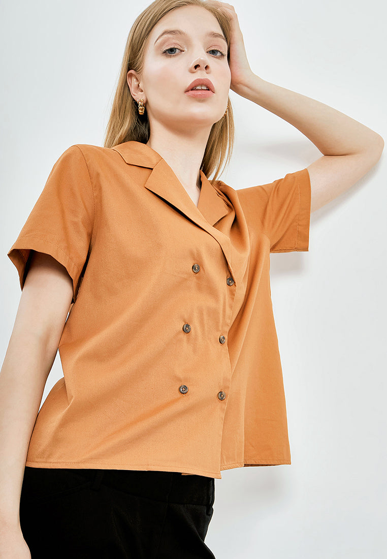 Pajamas Collar Short Sleeve Blouse