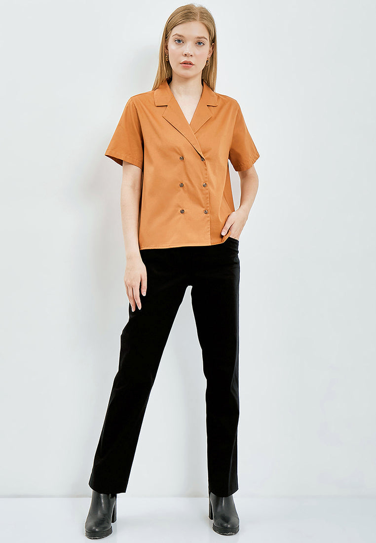 Pajamas Collar Short Sleeve Blouse