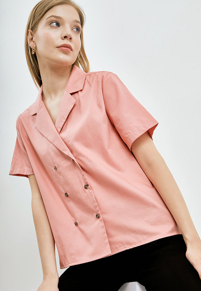 Pajamas Collar Short Sleeve Blouse