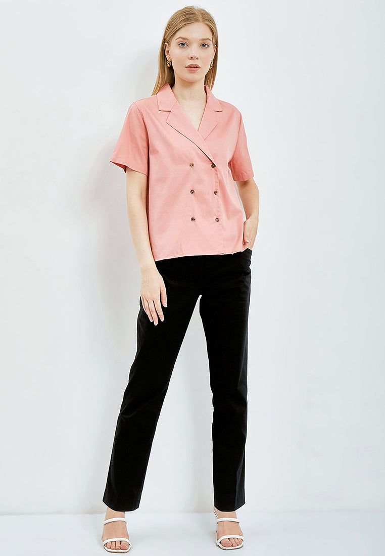 Pajamas Collar Short Sleeve Blouse