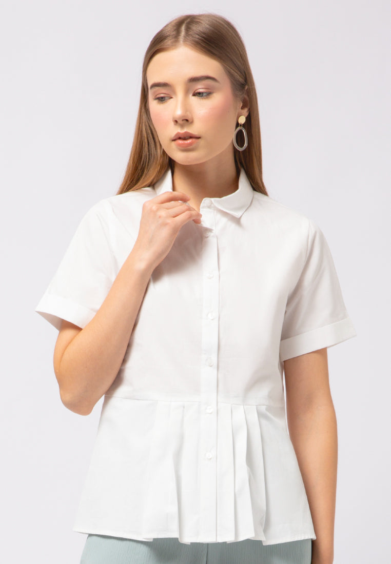 Box Pleats Short Sleeve Blouse