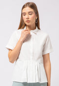 Box Pleats Short Sleeve Blouse