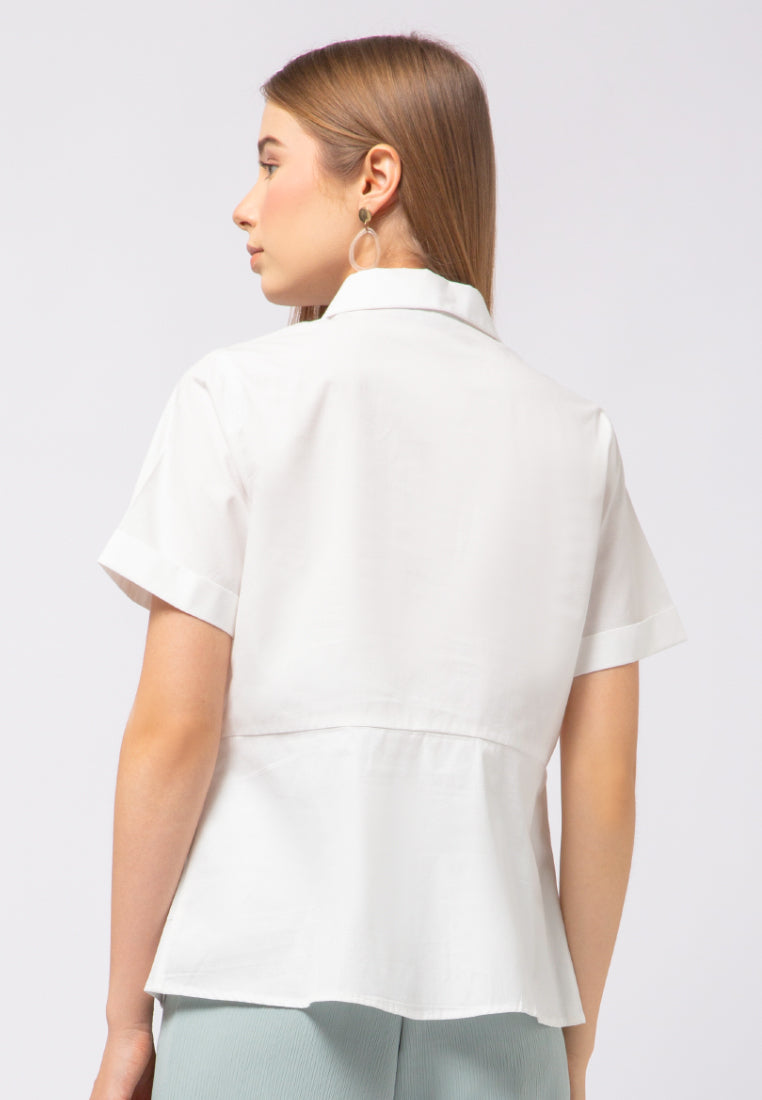 Box Pleats Short Sleeve Blouse