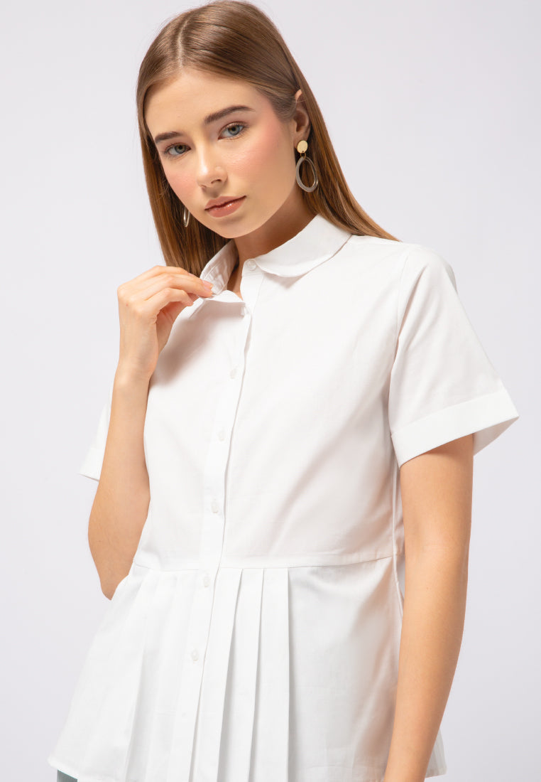 Box Pleats Short Sleeve Blouse