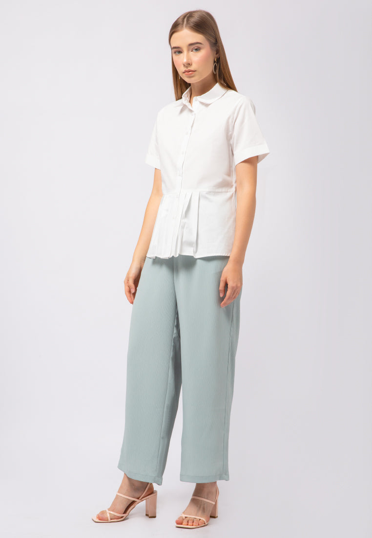 Box Pleats Short Sleeve Blouse