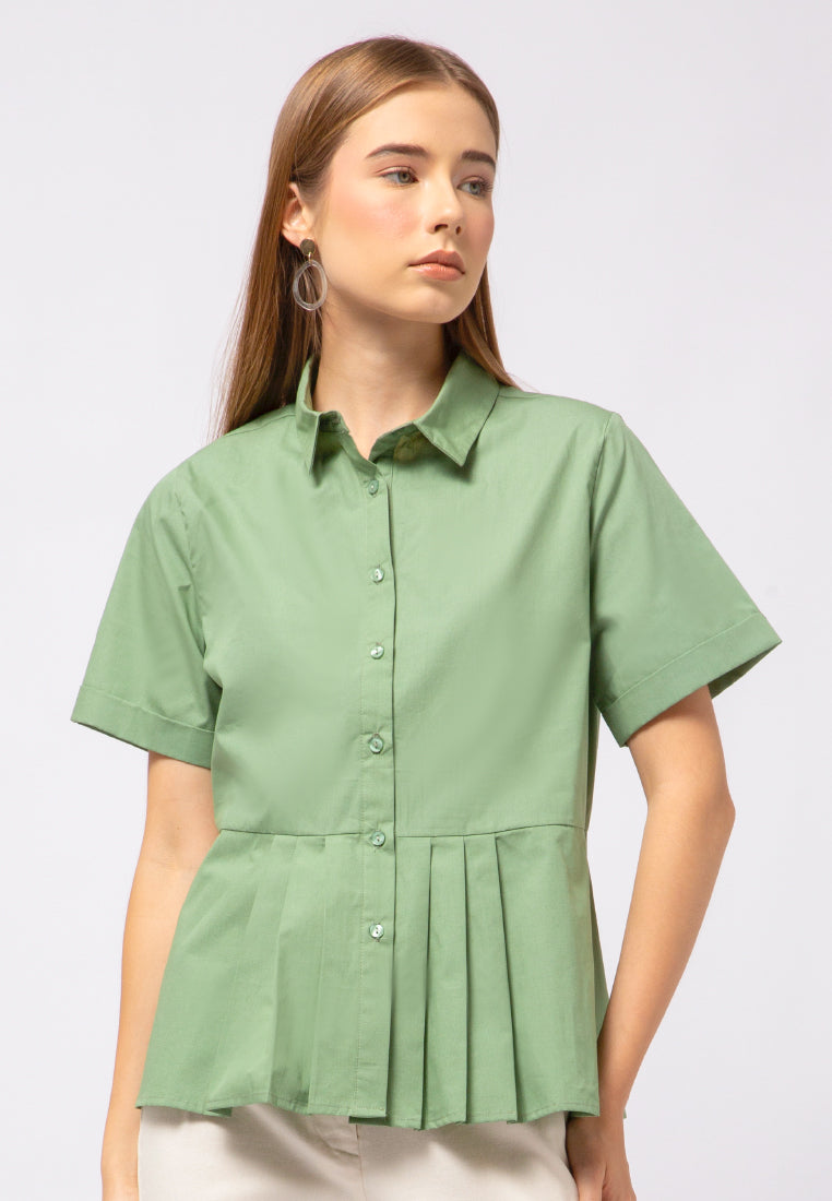 Box Pleats Short Sleeve Blouse