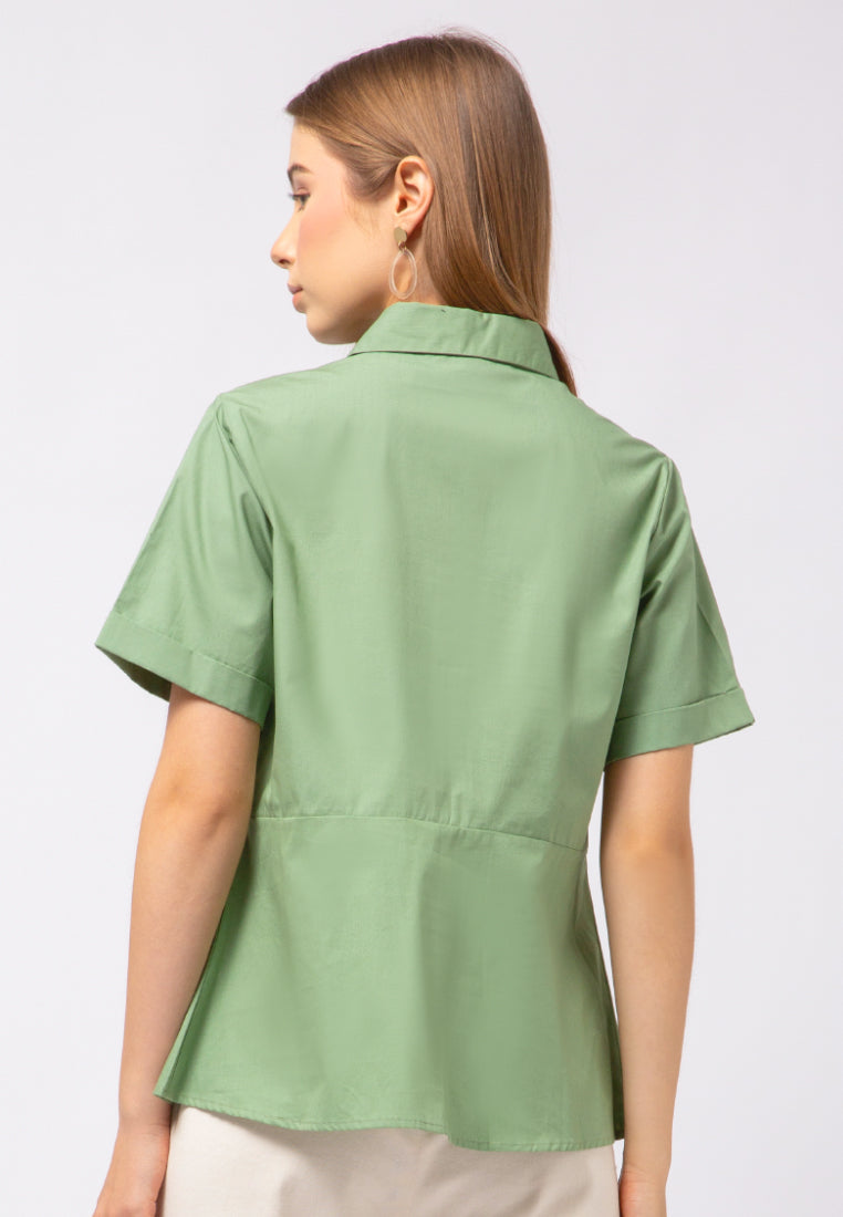 Box Pleats Short Sleeve Blouse