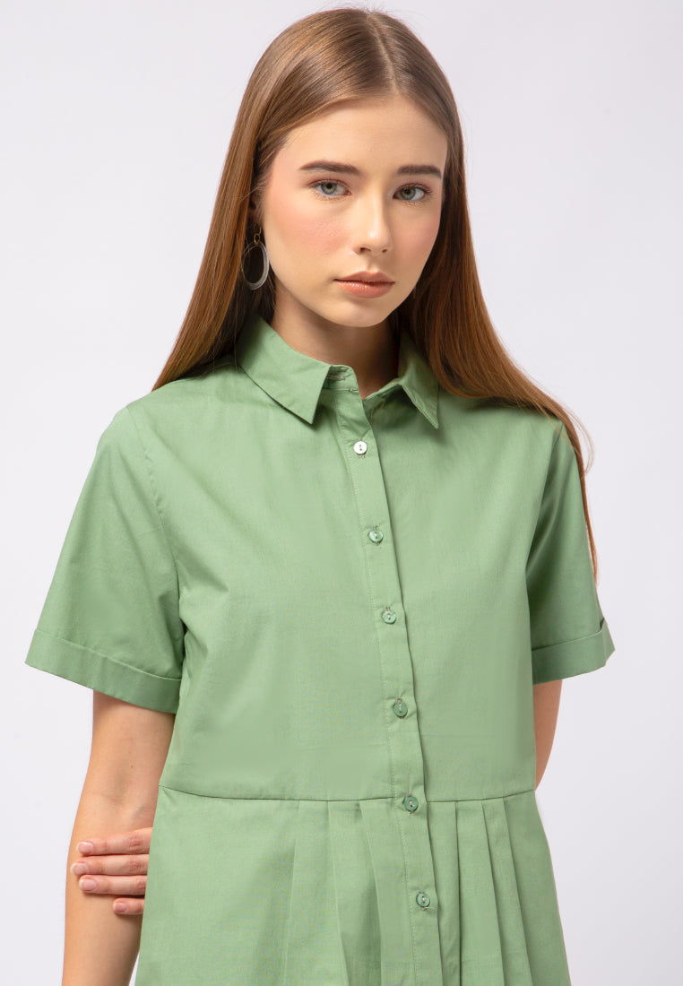 Box Pleats Short Sleeve Blouse