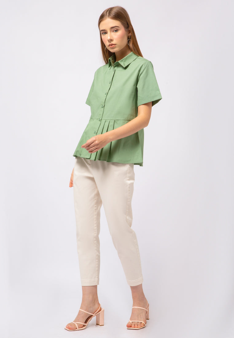 Box Pleats Short Sleeve Blouse