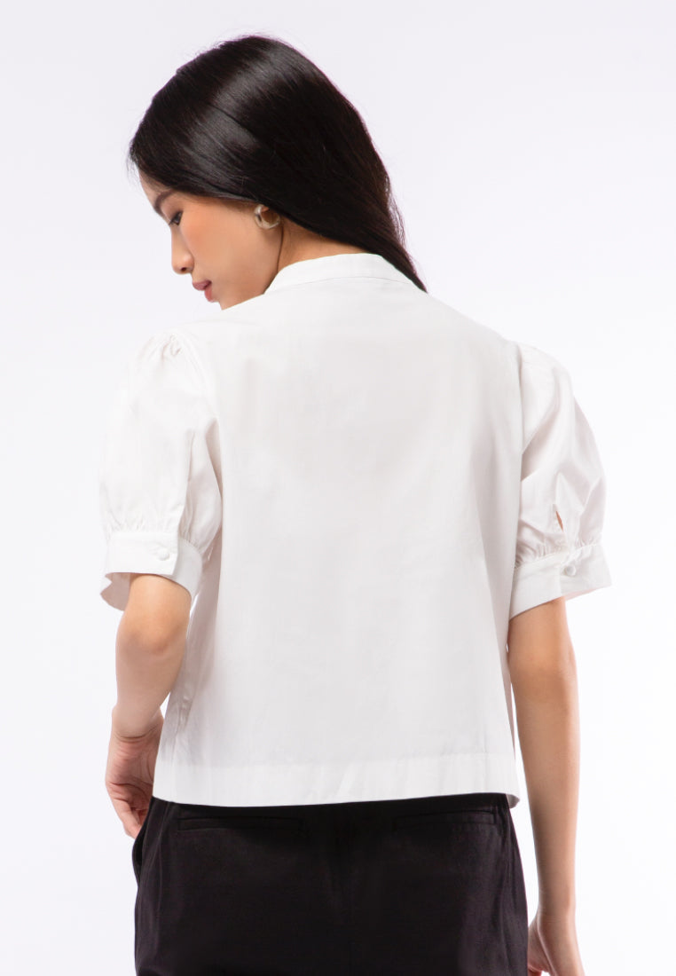 Mandarin Collar Puff Sleeve Blouse