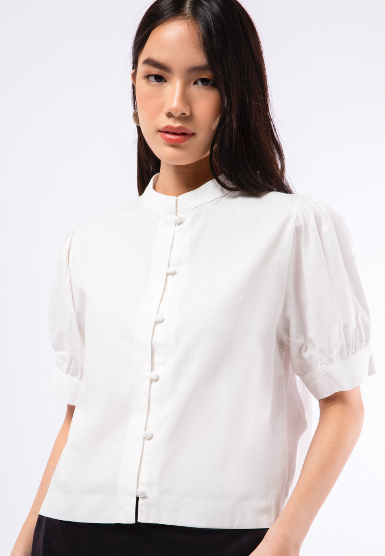 Mandarin Collar Puff Sleeve Blouse