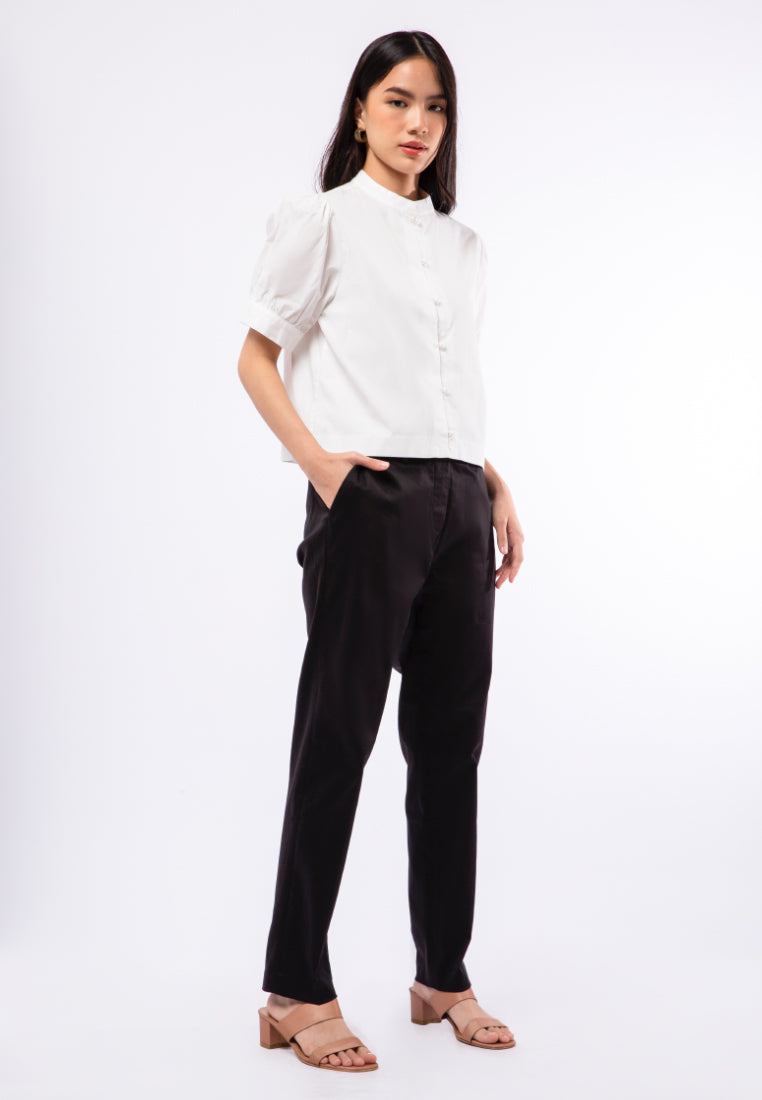 Mandarin Collar Puff Sleeve Blouse