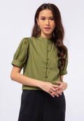 Mandarin Collar Puff Sleeve Blouse