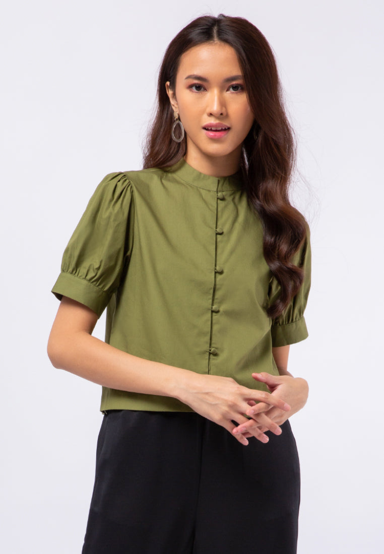 Mandarin Collar Puff Sleeve Blouse