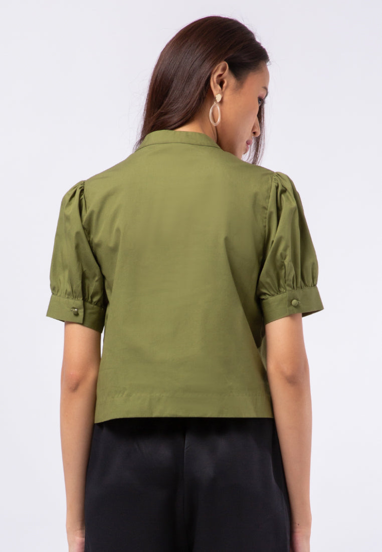 Mandarin Collar Puff Sleeve Blouse