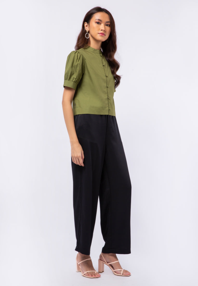 Mandarin Collar Puff Sleeve Blouse
