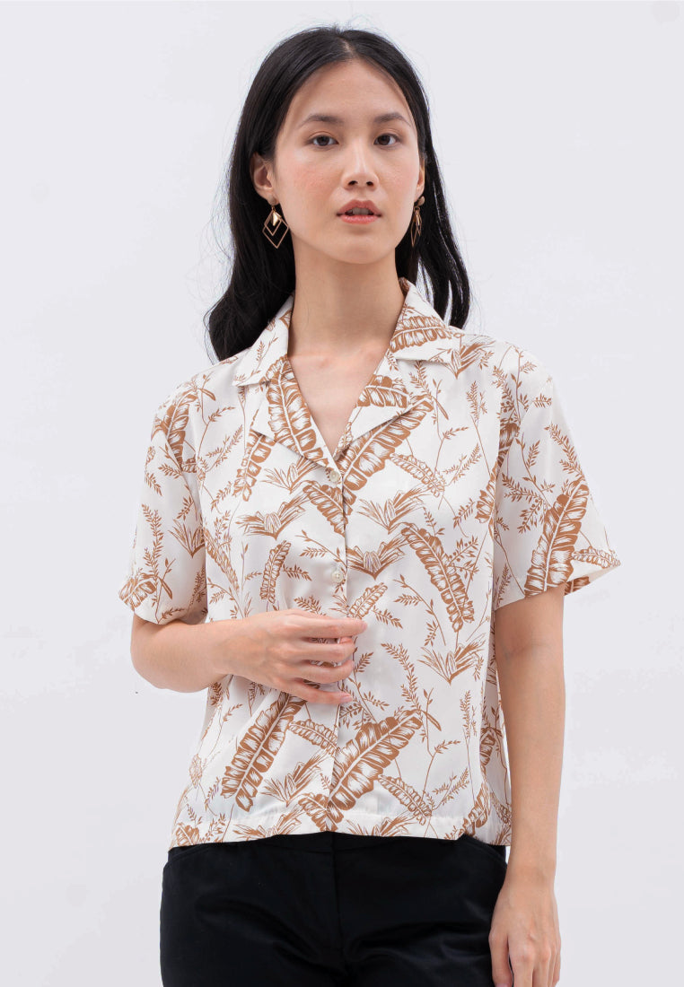 Pyjama Collar Printed Blouse