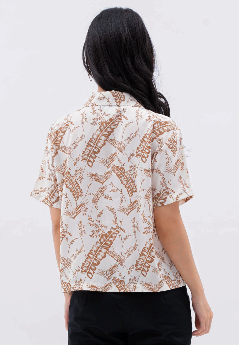 Pyjama Collar Printed Blouse