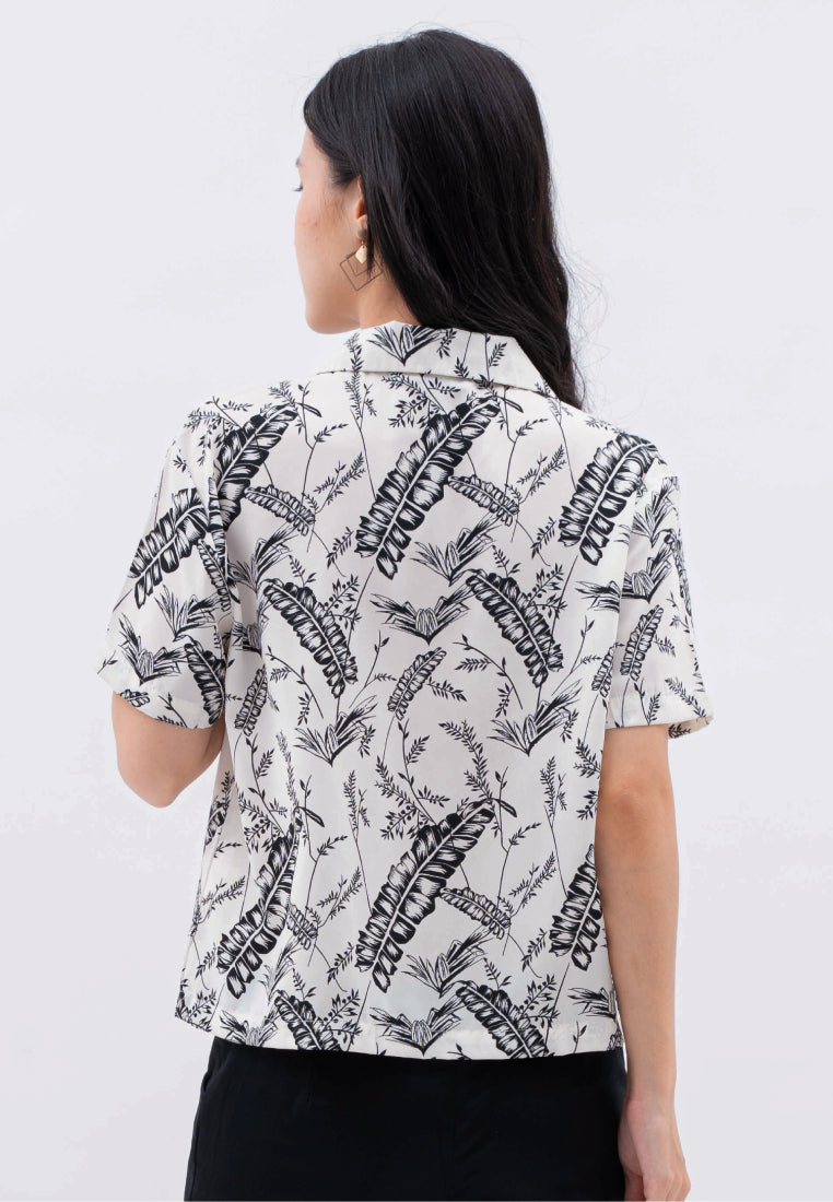 Pyjama Collar Printed Blouse