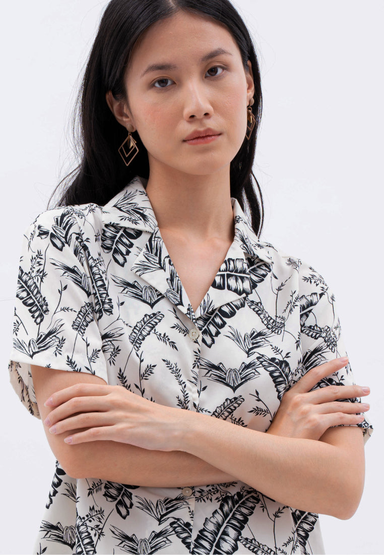 Pyjama Collar Printed Blouse