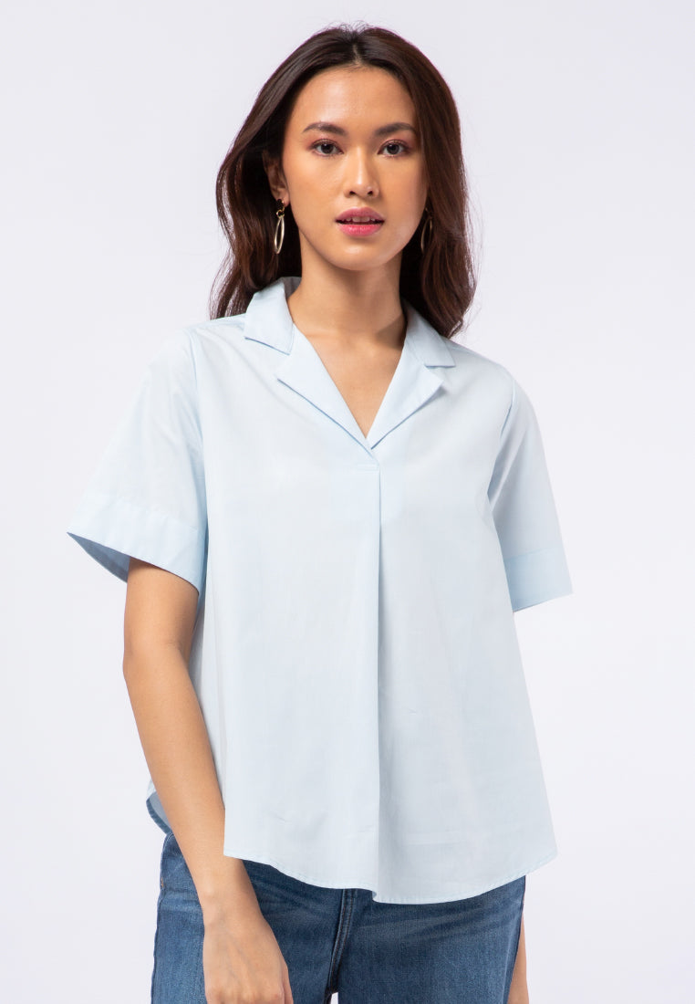 Short Sleeve Pyjama Collar Blouse