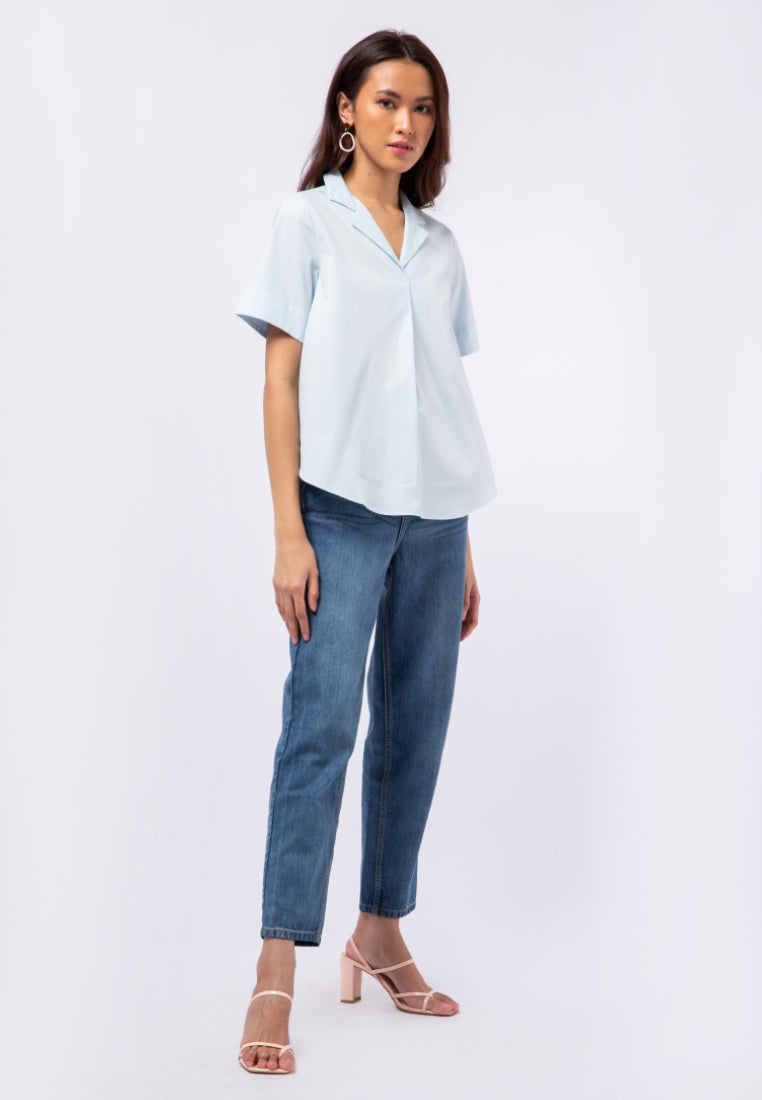 Short Sleeve Pyjama Collar Blouse