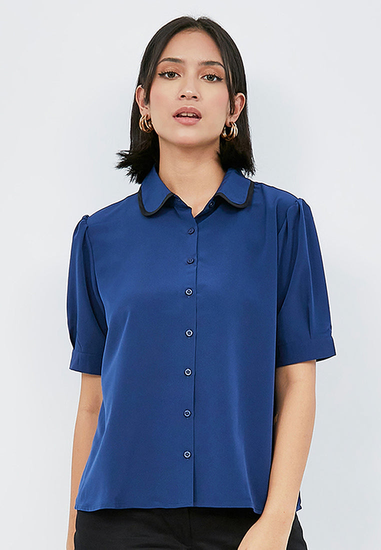 Blouse with Piping Peterpan Collar