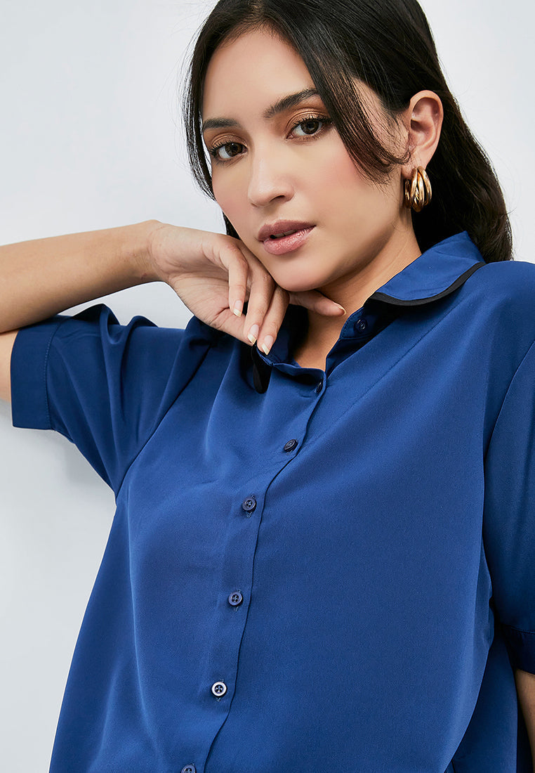Blouse with Piping Peterpan Collar