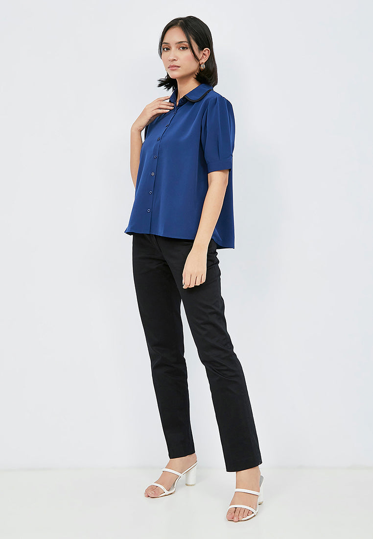 Blouse with Piping Peterpan Collar