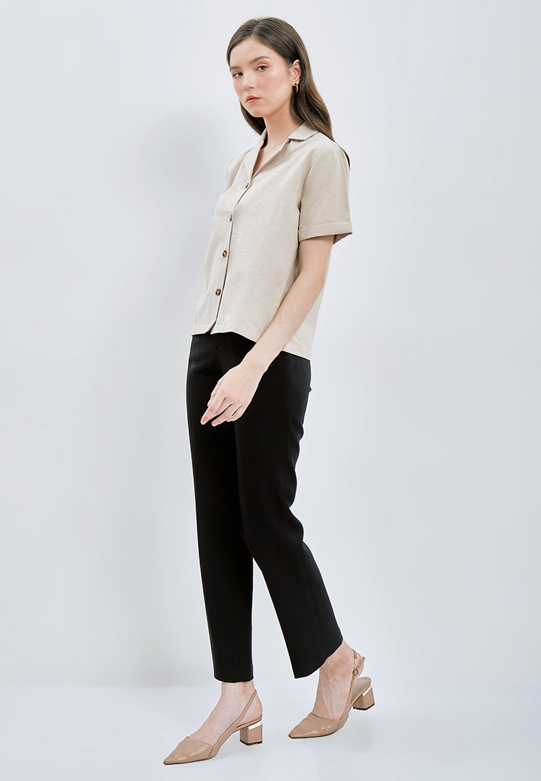 Notched Collar Short Sleeve Blouse
