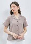 Notched Collar Short Sleeve Blouse