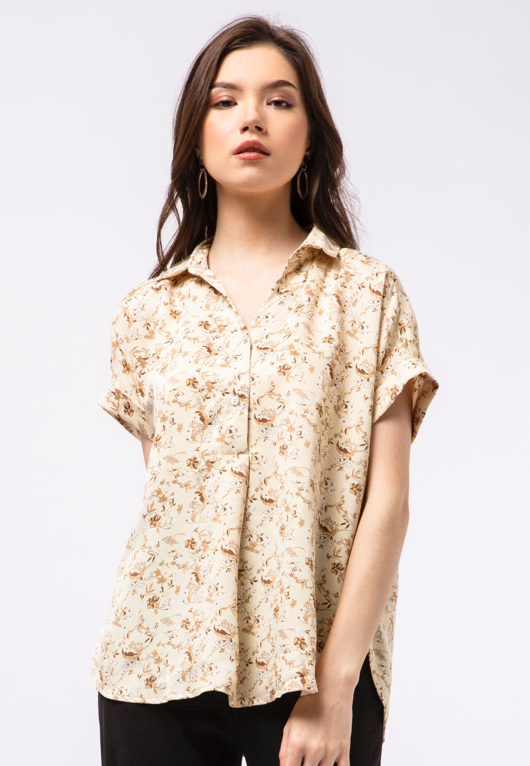 Printed Short Sleeve Blouse