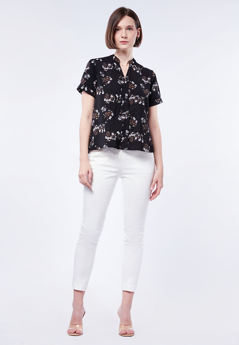 Front Pleats Printed Blouse