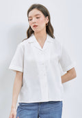 Notched Collar Short Sleeve Blouse