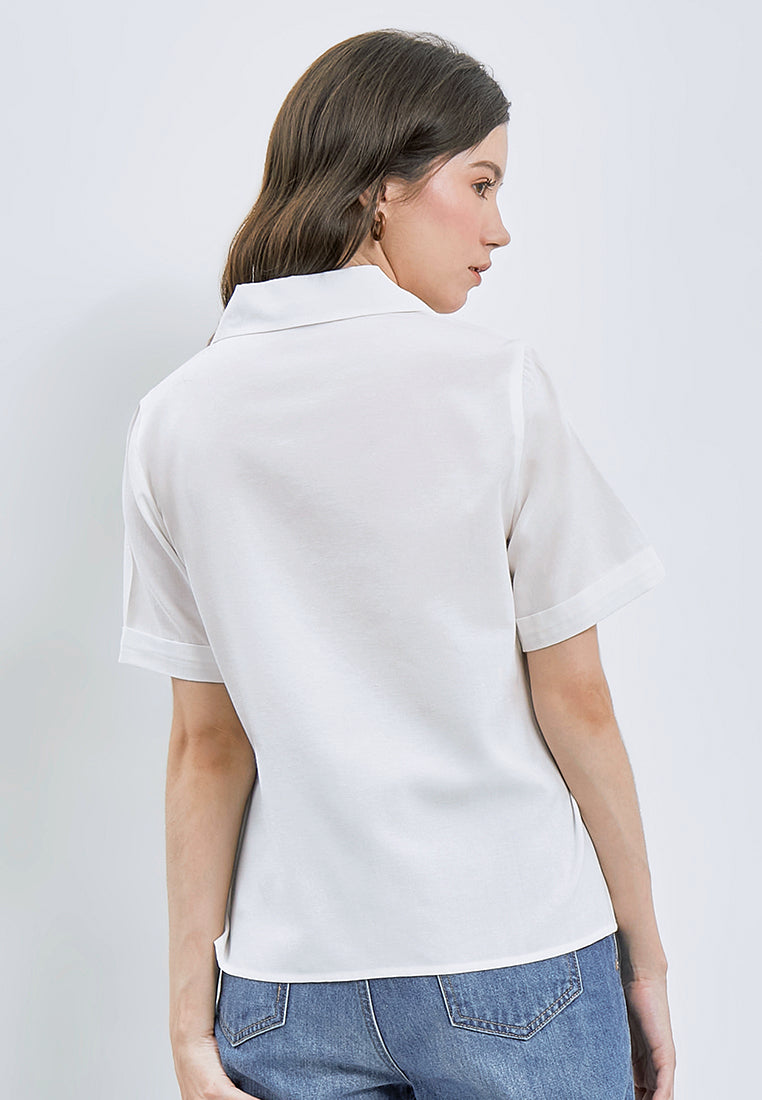 Notched Collar Short Sleeve Blouse