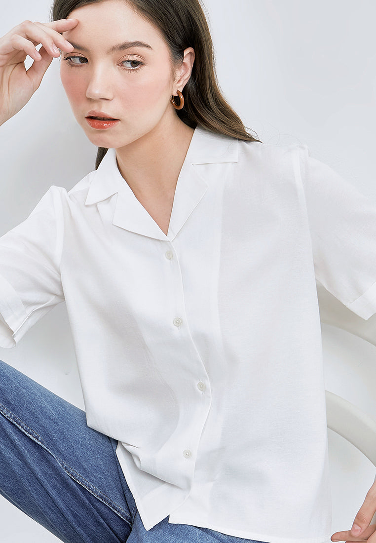 Notched Collar Short Sleeve Blouse