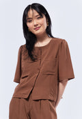 Round Neck Blouse with Front Pocket