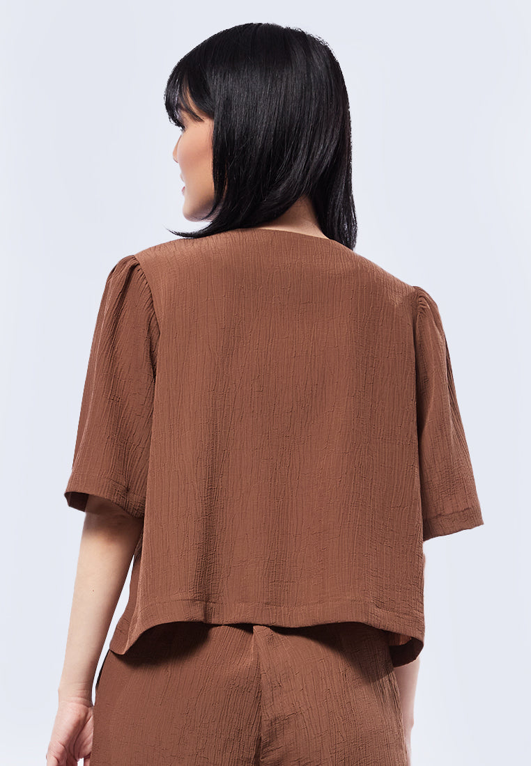Round Neck Blouse with Front Pocket