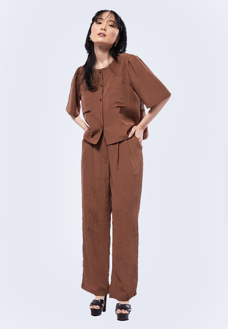 Round Neck Blouse with Front Pocket