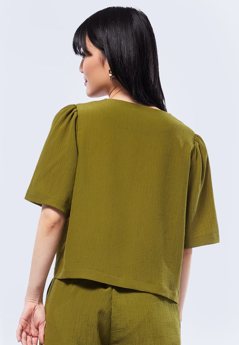 Round Neck Blouse with Front Pocket