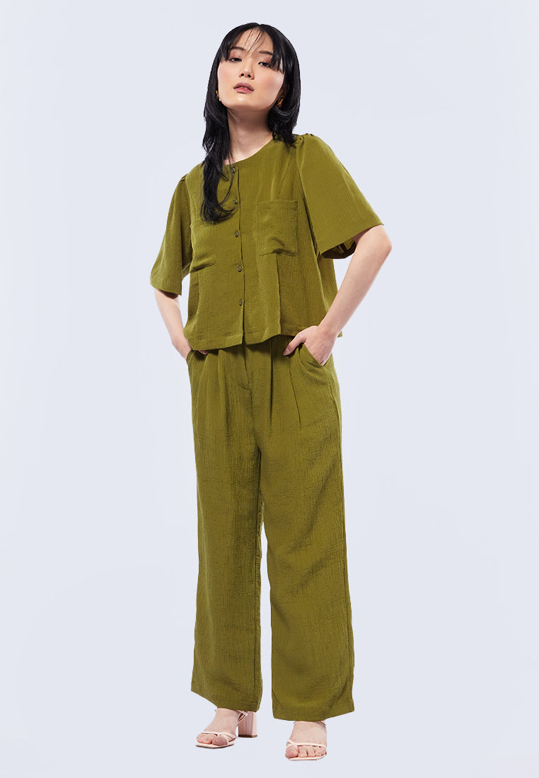 Round Neck Blouse with Front Pocket