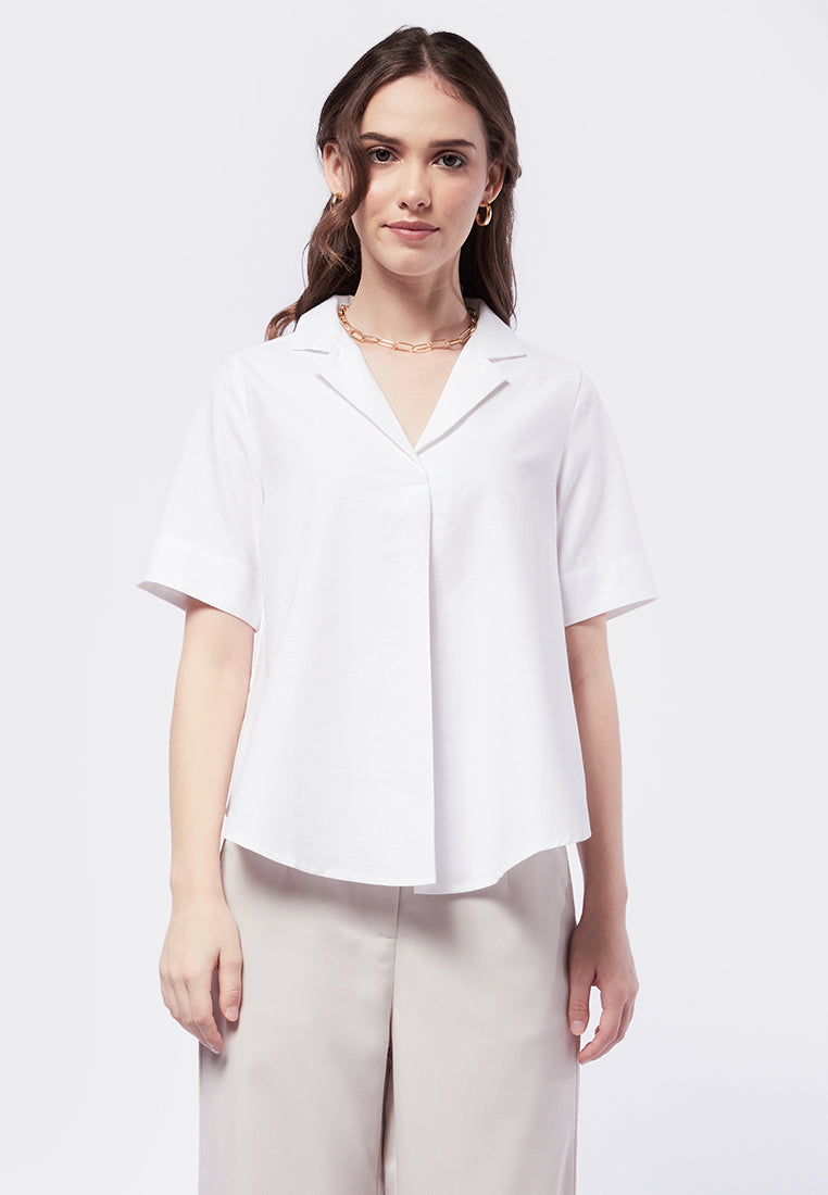 Short Sleeve Blouse with Notch Collar