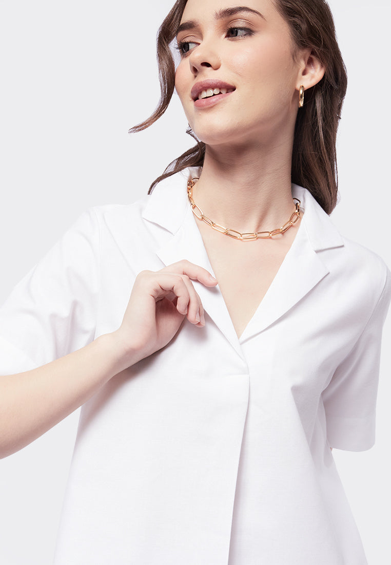 Short Sleeve Blouse with Notch Collar