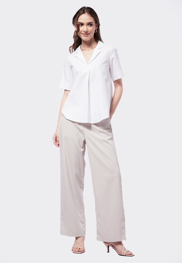 Short Sleeve Blouse with Notch Collar