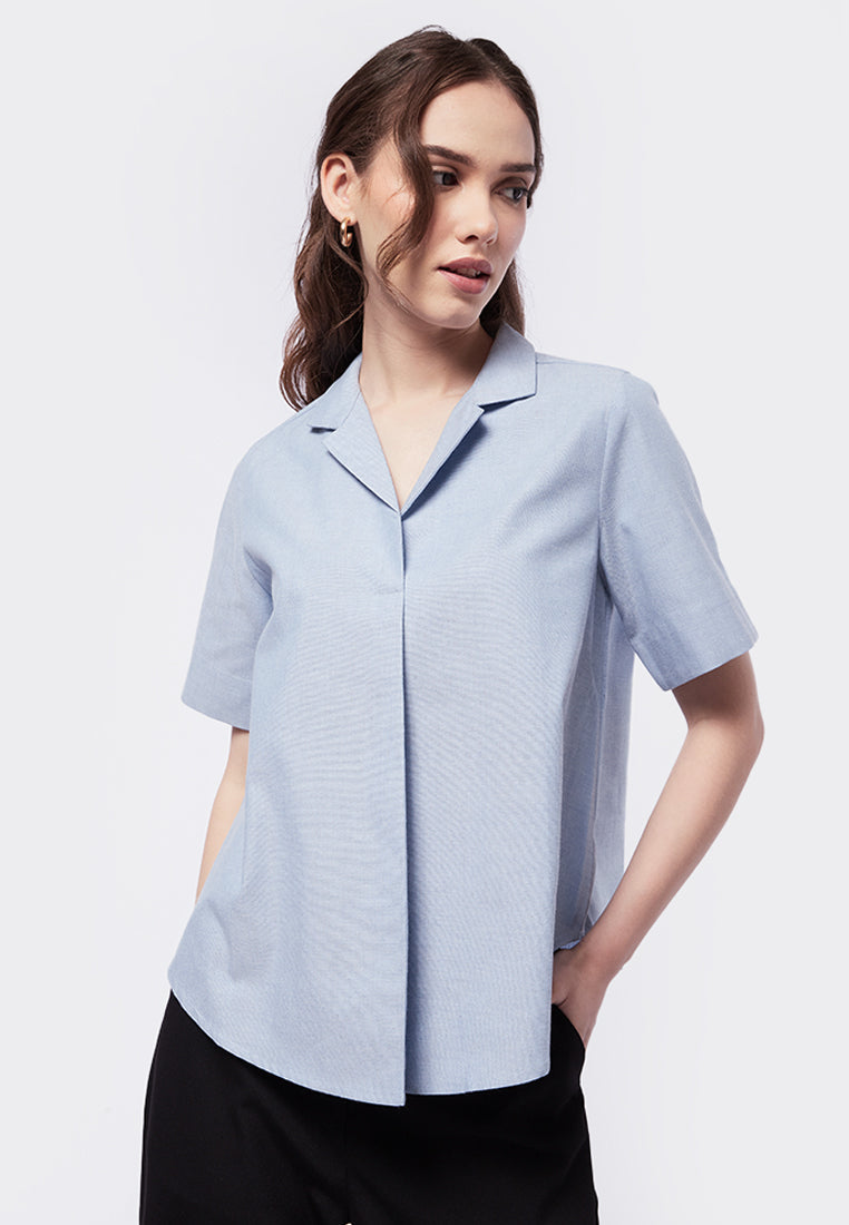 Short Sleeve Blouse with Notch Collar