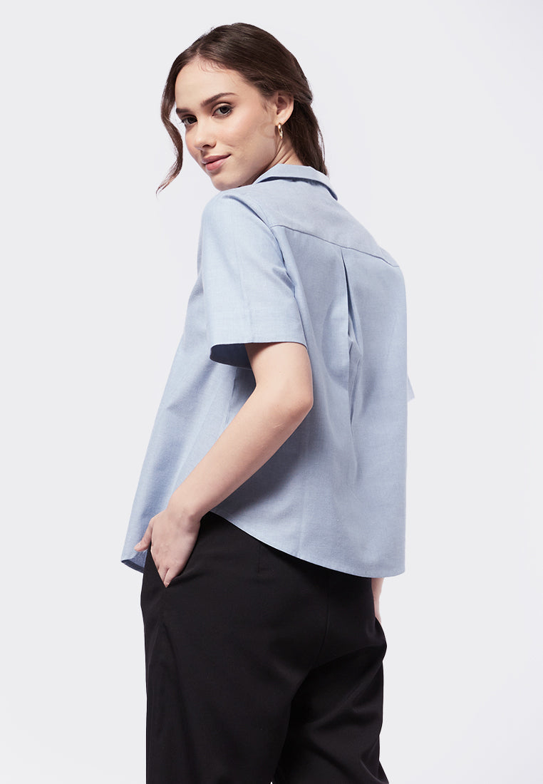 Short Sleeve Blouse with Notch Collar