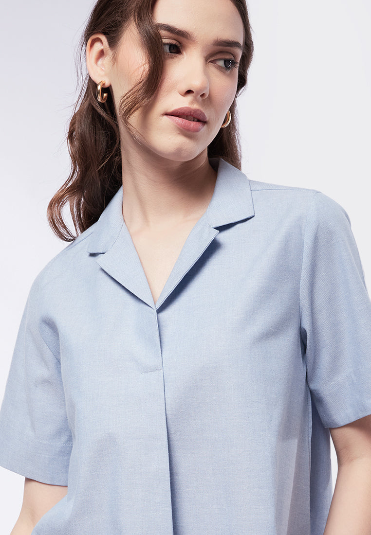 Short Sleeve Blouse with Notch Collar